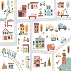 Papier peint mural représentant un plan de ville avec des maisons pour une chambre d'enfant