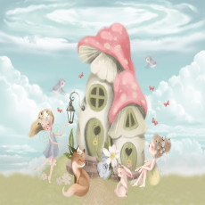 Papier peint mural « Maison champignon » pour chambre d'enfant féérique