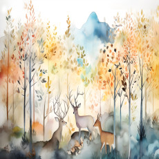 Papier peint mural « Forêt d'automne et cerfs » pour chambre d'enfant