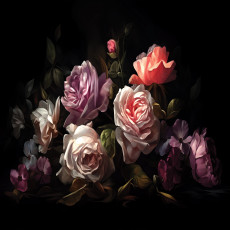 Papier peint mural « Bouquet de roses sombres » pour le salon
