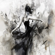 Papier peint mural « Femme dansant dans l'encre » pour le salon