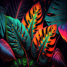 Papier peint mural « Feuilles tropicales néon » pour le salon