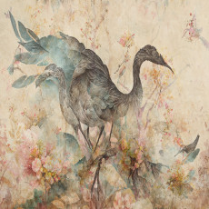 Papier peint mural « Crane Blossoms » pour un salon vintage