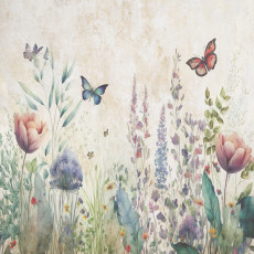 Papier peint mural « Prairie de fleurs sauvages et papillons » pour le salon