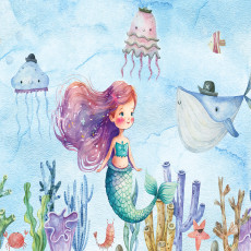 Papier peint mural sirène, méduse et baleine pour chambre d'enfant