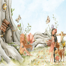 Papier peint mural « Fées, forêt et cerfs » pour chambre d'enfant