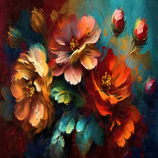 Papier peint mural « Fleurs à l'huile » pour un salon coloré