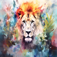 Papier peint mural représentant un portrait de lion à l'aquarelle pour le salon