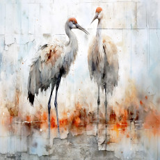 Papier peint mural « Grues » aquarelle pour le salon