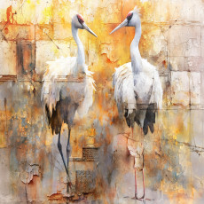 Papier peint mural « Grues dorées » pour le salon