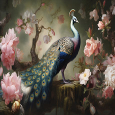 Papier peint mural « Fleurs et paon » pour salon de style baroque