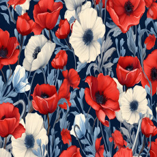 Papier peint mural rouge et blanc à coquelicots pour salon bleu marine