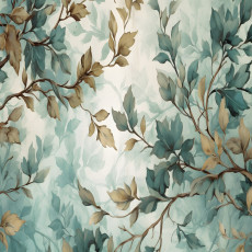 Papier peint mural bleu sarcelle à feuilles dorées pour le salon