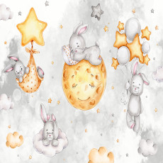 Papier peint mural « Lapins, lune et étoiles » pour chambre d'enfant