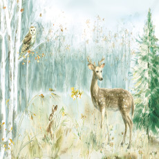 Papier peint mural « Cerf, chouette et forêt » pour chambre d'enfant