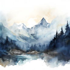 Papier peint mural aquarelle : montagnes et lac pour le salon