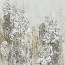Papier peint mural « Pivoines » pour salon en béton