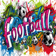 Papier peint mural football, graffitis et ballons de foot, chambre d'enfant colorée