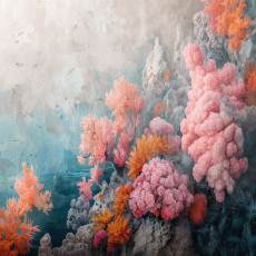 Papier peint mural « Récif de corail » rose, orange et bleu pour le salon