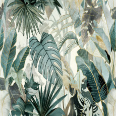Papier peint mural « Feuilles tropicales et monstera » vert palmier pour le salon