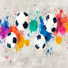Papier peint mural avec des ballons de foot et des éclaboussures de peinture colorées pour chambre d'enfant