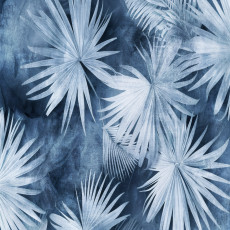 Papier peint mural « Feuilles de palmier blanc » pour salon bleu