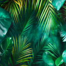 Papier peint mural tropical avec palmiers et feuilles de monstera, vert, pour le salon