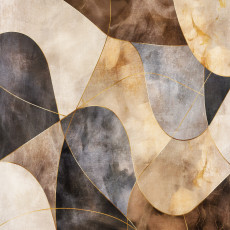 Papier peint mural abstrait aux formes organiques, marron, beige et doré, pour le salon