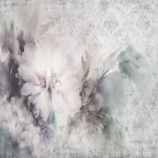 Papier peint mural « Fleurs de pivoine » aquarelle gris pastel pour chambre à coucher ou salon