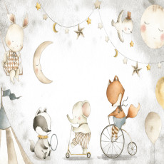 Papier peint mural pour chambre d'enfant : animaux, cirque, aquarelle, beige