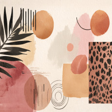 Papier peint mural abstrait bohème, feuilles de palmier, aquarelle, beige et orange, salon et chambre