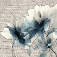 Papier peint mural bleu aux fleurs translucides, gris brique, pour le salon ou la chambre