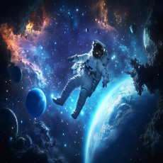 Papier peint mural : astronaute, espace, planète Terre, étoiles, bleu, salon d'enfants