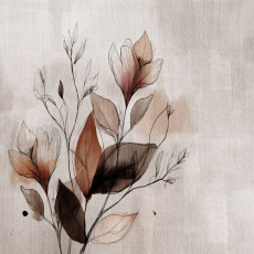 Papier peint mural « Magnolia » : croquis à l'aquarelle, beige et marron, style Japandi, pour chambre à coucher ou salon