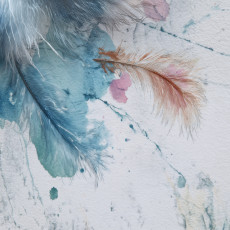 Papier peint mural plumes aquarelle bleu orange minimaliste chambre salon enfants