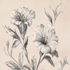 Papier peint mural fleurs gravure botanique croquis beige gris vintage chambre salon