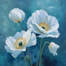 Papier peint mural représentant des coquelicots blancs, peinture à l'huile, bleu turquoise, chambre à coucher, salon
