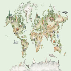Papier peint murale « Carte du monde et animaux » vert pour chambre d'enfant, papier peint sur intissé