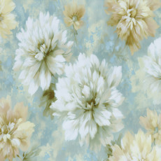 Papier peint mural aux couleurs pastel représentant des dahlias bleus pour une chambre à coucher