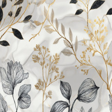 Papier peint mural « Feuilles dorées et branches » pour salon blanc