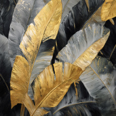 Papier peint mural « Feuilles de bananier dorées » pour salon noir