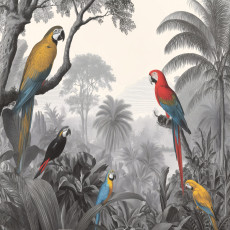 Papier peint mural « Perroquets ara de la jungle multicolore » pour salon
