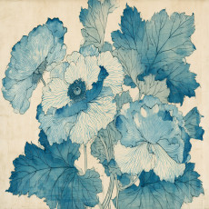 Papier peint mural oriental à fleurs de pivoine bleues pour le salon