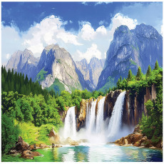 Papier peint 3D cascade montagne forêt nature pour mur chambre salon 150x105