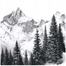 Papier peint mural représentant des montagnes, une forêt en noir et blanc, pour chambre à coucher ou salon, sur support intissé, 150 x 105 cm