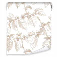 Papier peint à motifs de feuilles beiges sur intissé pour le salon ou la chambre à coucher