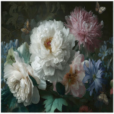 Papier peint fleurs pivoines sur fond noir pour la chambre à coucher ou le salon 300x210