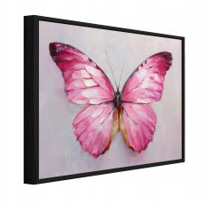 Tableau dans un cadre noir sur toile papillon rose béton salon chambre à coucher 120x80