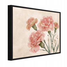 Tableau sur toile dans un cadre noir : fleurs, œillets, roses, salon, chambre à coucher, 60 x 40