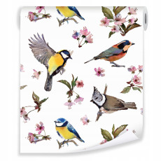 Papier peint oiseaux fleurs feuilles papiers peints
